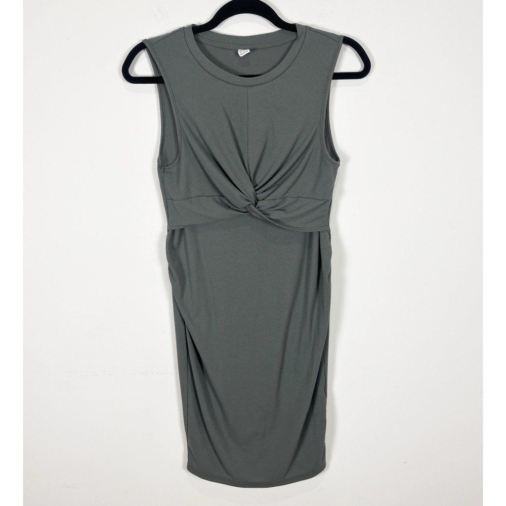 Women's Maternity Twist Front Sleeveless Bodycon Ribbed Tank Dress Medium - Picture 1 of 5